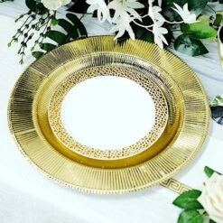 25 Round 13" Disposable Paper Charger Plates With Metallic Rim -Optimal Home Decoration 25 round 13 disposable paper charger plates with metallic rim 29335109992511