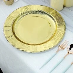 25 Round 13" Disposable Paper Charger Plates With Metallic Rim -Optimal Home Decoration 25 round 13 disposable paper charger plates with metallic rim 29335110025279