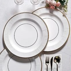 25 Round 13" Disposable Paper Charger Plates With Metallic Rim -Optimal Home Decoration 25 round 13 disposable paper charger plates with metallic rim 29335110254655