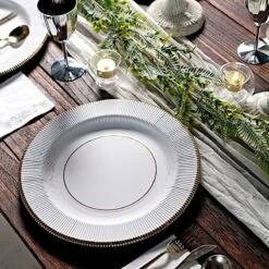 25 Round 13" Disposable Paper Charger Plates With Metallic Rim -Optimal Home Decoration 25 round 13 disposable paper charger plates with metallic rim 29335110352959