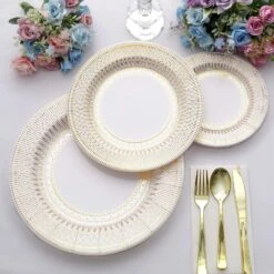 25 Round 13" Vintage Style Paper Serving Plates - Gold And White -Optimal Home Decoration 25 round 13 vintage style paper serving plates gold and white dsp chrg r0021 whtgd 30923078893631
