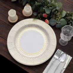 25 Round 13" Vintage Style Paper Serving Plates - Gold And White -Optimal Home Decoration 25 round 13 vintage style paper serving plates gold and white dsp chrg r0021 whtgd 30923078926399