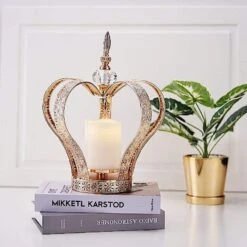 25" Tall Metal Crown Stand With Glass Votive Candle Holder - Gold -Optimal Home Decoration 25 tall metal crown stand with glass votive candle holder gold chdlr cand 031 m gold 28023724802111