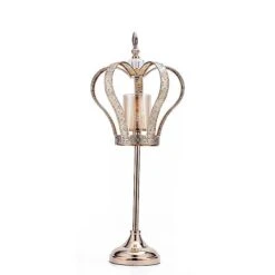 25" Tall Metal Crown Stand With Glass Votive Candle Holder - Gold