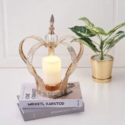 25" Tall Metal Crown Stand With Glass Votive Candle Holder - Gold -Optimal Home Decoration 25 tall metal crown stand with glass votive candle holder gold chdlr cand 031 m gold 28023733190719