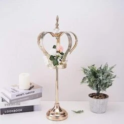 25" Tall Metal Crown Stand With Glass Votive Candle Holder - Gold -Optimal Home Decoration 25 tall metal crown stand with glass votive candle holder gold chdlr cand 031 m gold 28023740039231
