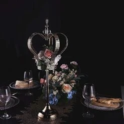 25" Tall Metal Crown Stand With Glass Votive Candle Holder - Gold -Optimal Home Decoration 25 tall metal crown stand with glass votive candle holder gold chdlr cand 031 m gold 28023747674175