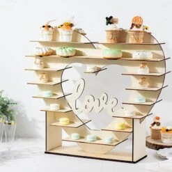 26" Heart 8 Layer Double Sided Wood Cupcake Dessert Stand - Natural -Optimal Home Decoration 26 heart shaped 8 layer double sided wood cupcake dessert stand natural cake wod015 nat 30737753440319