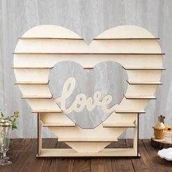 26" Heart 8 Layer Double Sided Wood Cupcake Dessert Stand - Natural -Optimal Home Decoration 26 heart shaped 8 layer double sided wood cupcake dessert stand natural cake wod015 nat 30737753473087