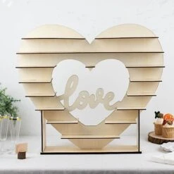 26" Heart 8 Layer Double Sided Wood Cupcake Dessert Stand - Natural -Optimal Home Decoration 26 heart shaped 8 layer double sided wood cupcake dessert stand natural cake wod015 nat 30737753505855