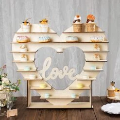 26" Heart 8 Layer Double Sided Wood Cupcake Dessert Stand - Natural -Optimal Home Decoration 26 heart shaped 8 layer double sided wood cupcake dessert stand natural cake wod015 nat 30737753571391