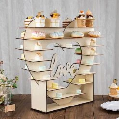 26" Heart 8 Layer Double Sided Wood Cupcake Dessert Stand - Natural -Optimal Home Decoration 26 heart shaped 8 layer double sided wood cupcake dessert stand natural cake wod015 nat 30737753669695