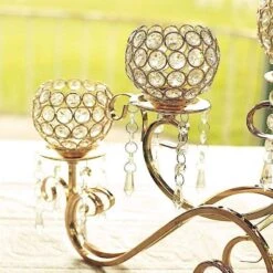 27" Wide Horizontal Candle Holder With Crystal Beads - Gold -Optimal Home Decoration 27 wide horizontal candle holder with crystal beads gold chdlr 053 gold 28518511444031