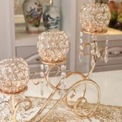 27" Wide Horizontal Candle Holder With Crystal Beads - Gold -Optimal Home Decoration 27 wide horizontal candle holder with crystal beads gold chdlr 053 gold 28518526156863