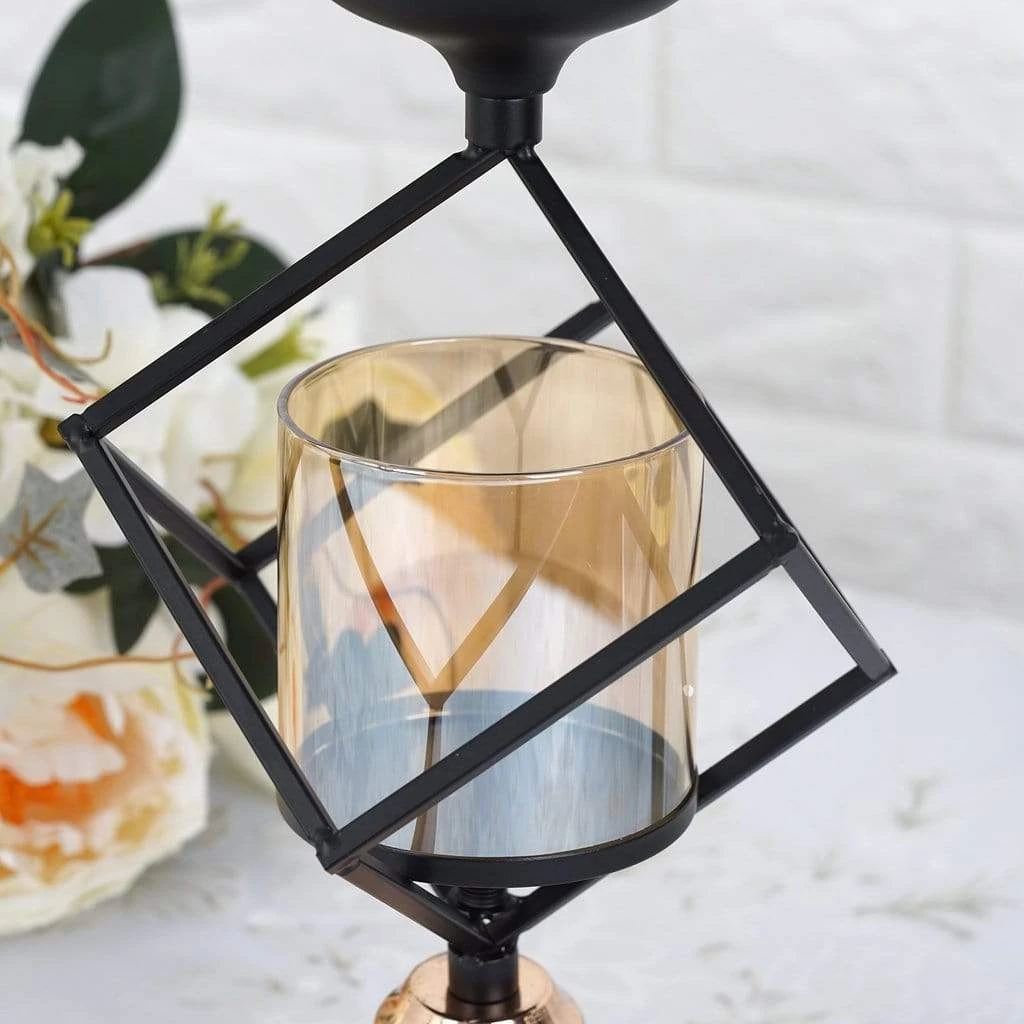 28" Tall Geometric Cube Stand With Glass Votive Candle Holders - Gold And Black 7 28" Tall Geometric Cube Stand With Glass Votive Candle Holders - Gold And Black - Image 5