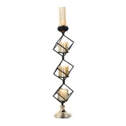 28" Tall Geometric Cube Stand With Glass Votive Candle Holders - Gold And Black