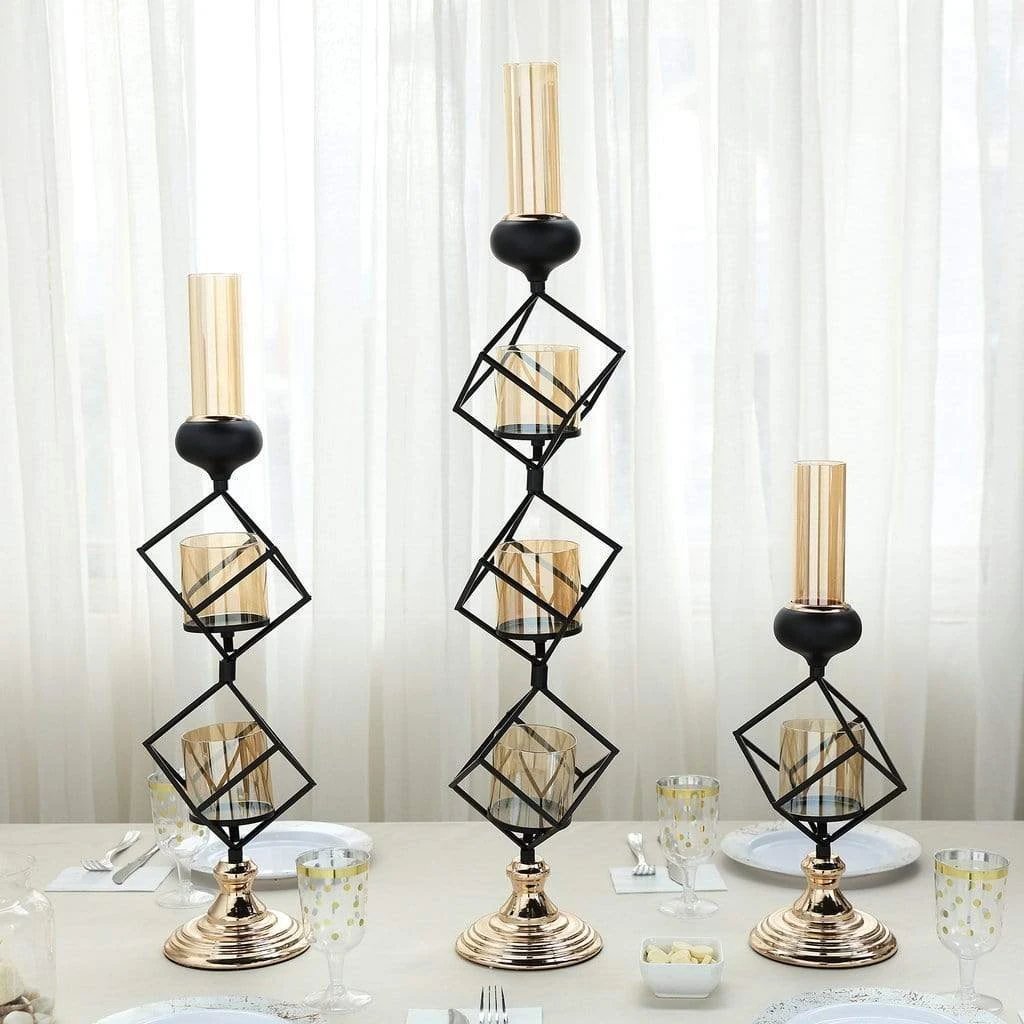 28" Tall Geometric Cube Stand With Glass Votive Candle Holders - Gold And Black 9 28" Tall Geometric Cube Stand With Glass Votive Candle Holders - Gold And Black - Image 7