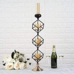 28" Tall Geometric Cube Stand With Glass Votive Candle Holders - Gold And Black 14 28" Tall Geometric Cube Stand With Glass Votive Candle Holders - Gold And Black -Optimal Home Decoration 28 tall geometric cube stand with glass votive candle holders gold and black iron cand 003 33 gdblk 5385029255231