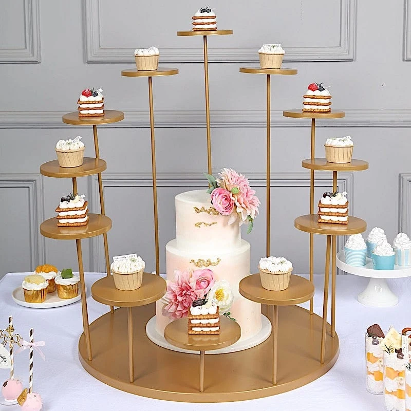 29" Tiered 12 Arm Round Metal Cupcake Holder Dessert Display Stand - Gold 10 29" Tiered 12 Arm Round Metal Cupcake Holder Dessert Display Stand - Gold - Image 8