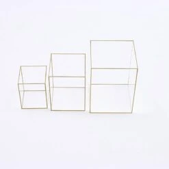 3 Acrylic With Metal Frame Pillar Candle Holders - Clear And Gold