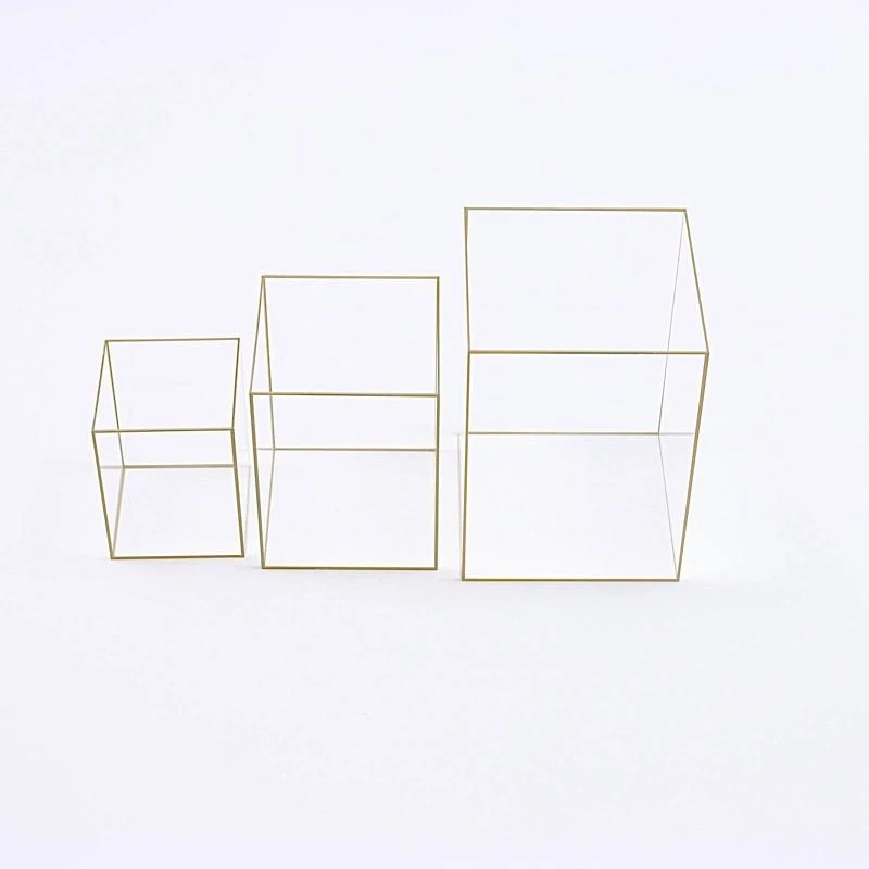 3 Acrylic With Metal Frame Pillar Candle Holders - Clear And Gold 3 3 Acrylic With Metal Frame Pillar Candle Holders - Clear And Gold