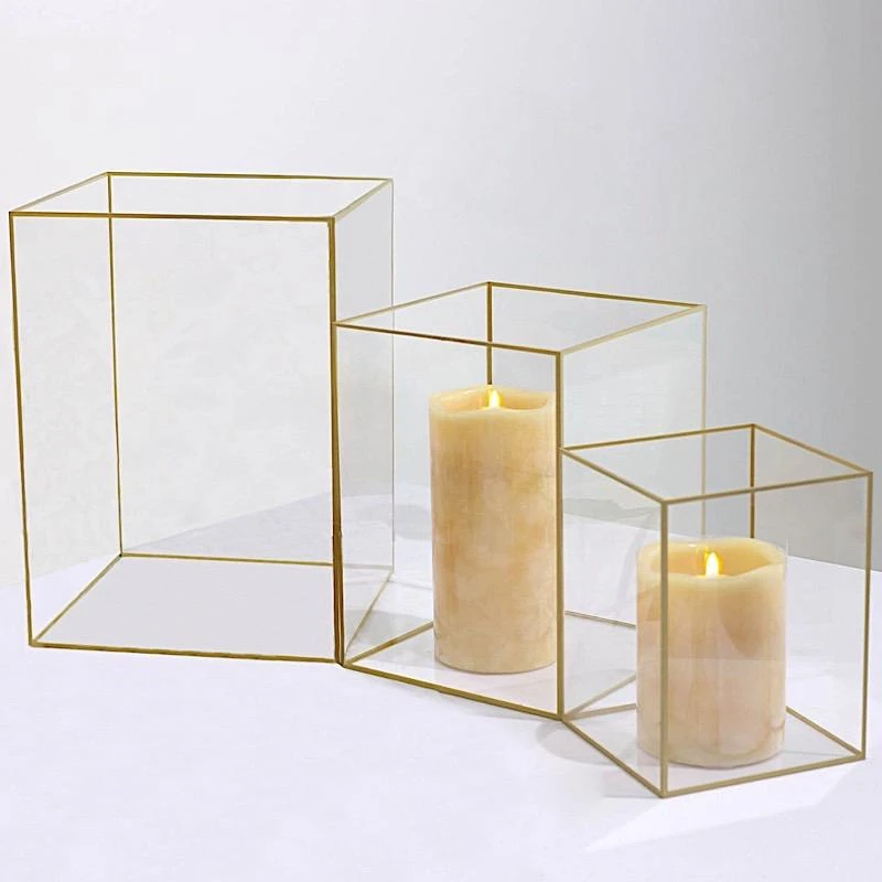 3 Acrylic With Metal Frame Pillar Candle Holders - Clear And Gold 8 3 Acrylic With Metal Frame Pillar Candle Holders - Clear And Gold - Image 6