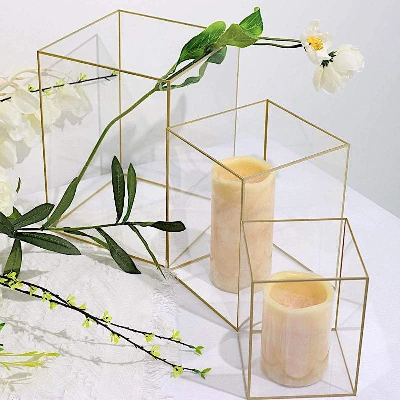 3 Acrylic With Metal Frame Pillar Candle Holders - Clear And Gold 11 3 Acrylic With Metal Frame Pillar Candle Holders - Clear And Gold - Image 9