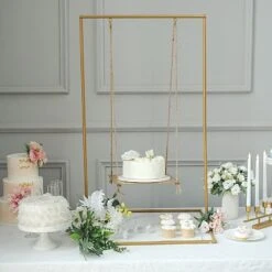 3 Ft Swing Metal Cake Stand Hanging Dessert Display Centerpiece - Gold -Optimal Home Decoration 3 ft swing metal cake stand hanging dessert display centerpiece gold cake stnd swing01 gold 30466577268799
