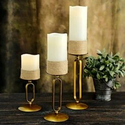 3 Geometric Oval Metal Pillar Candle Holders - Gold 16 3 Geometric Oval Metal Pillar Candle Holders - Gold -Optimal Home Decoration 3 geometric oval metal pillar candle holders gold iron cand pl001 set gold 29445448335423