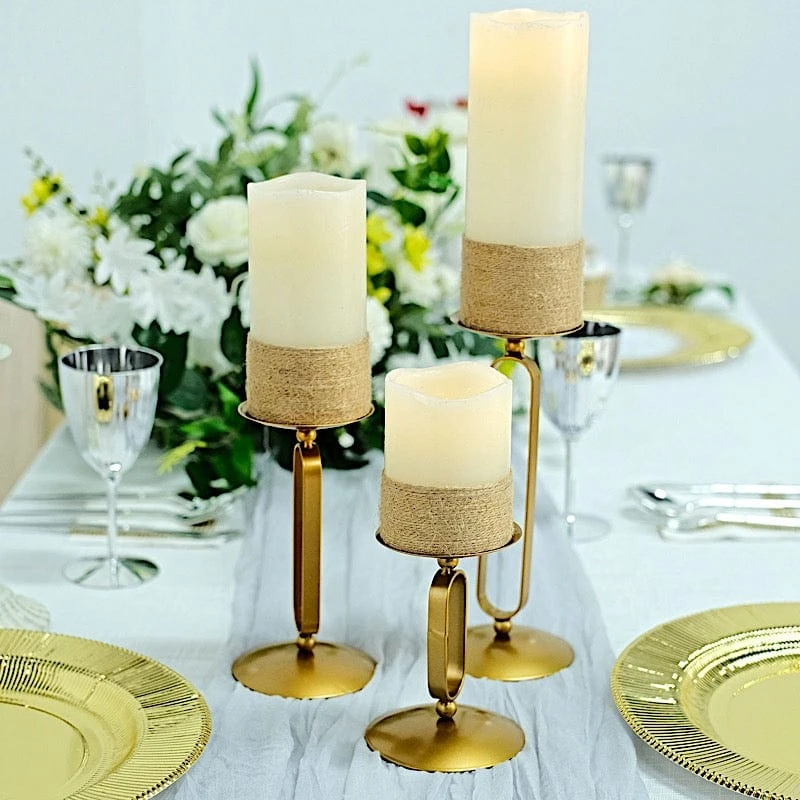 3 Geometric Oval Metal Pillar Candle Holders - Gold 10 3 Geometric Oval Metal Pillar Candle Holders - Gold - Image 8