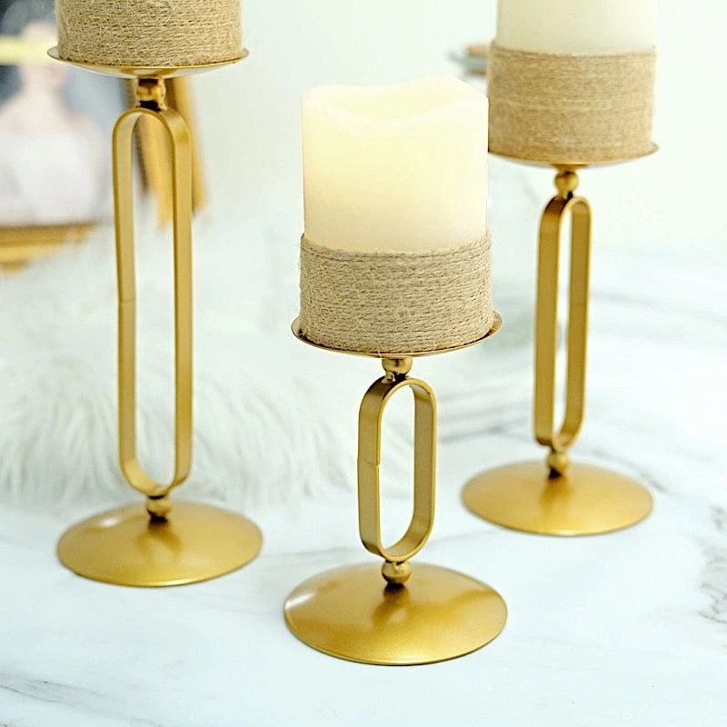 3 Geometric Oval Metal Pillar Candle Holders - Gold 6 3 Geometric Oval Metal Pillar Candle Holders - Gold - Image 4