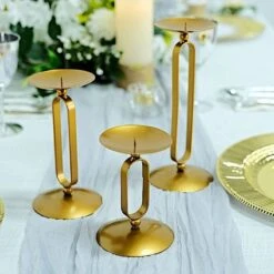 3 Geometric Oval Metal Pillar Candle Holders - Gold 19 3 Geometric Oval Metal Pillar Candle Holders - Gold -Optimal Home Decoration 3 geometric oval metal pillar candle holders gold iron cand pl001 set gold 29445448532031