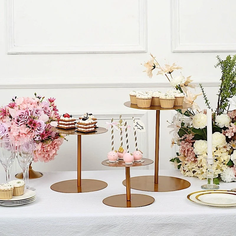 3 Round Metal Cupcake Stands Dessert Pedestals - Gold 5 3 Round Metal Cupcake Stands Dessert Pedestals - Gold - Image 3