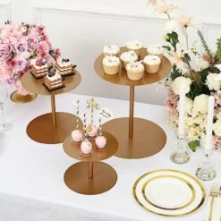 3 Round Metal Cupcake Stands Dessert Pedestals - Gold 18 3 Round Metal Cupcake Stands Dessert Pedestals - Gold -Optimal Home Decoration 3 heavy duty metal round pedestal cake stands gold chdlr cake16 set gold 30902637789247