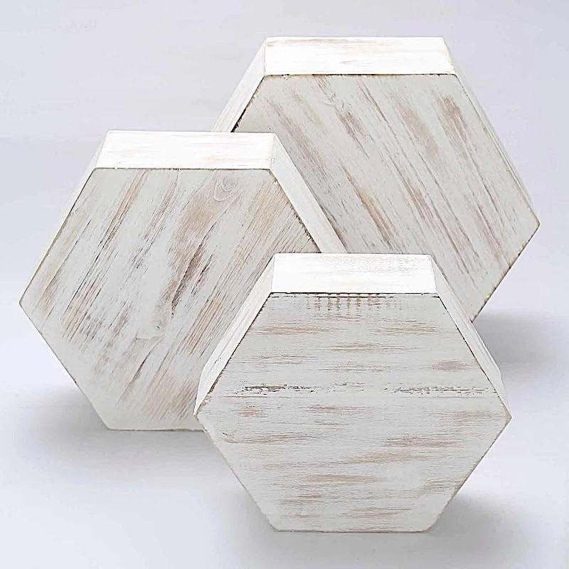 3 Hexagon Wooden Cake Stand Cupcake Dessert Holder - Whitewashed 12 3 Hexagon Wooden Cake Stand Cupcake Dessert Holder - Whitewashed - Image 10
