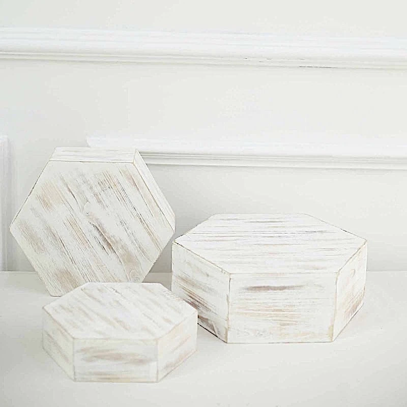 3 Hexagon Wooden Cake Stand Cupcake Dessert Holder - Whitewashed 7 3 Hexagon Wooden Cake Stand Cupcake Dessert Holder - Whitewashed - Image 5