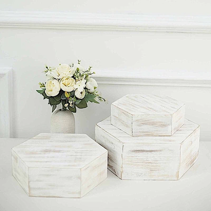 3 Hexagon Wooden Cake Stand Cupcake Dessert Holder - Whitewashed 9 3 Hexagon Wooden Cake Stand Cupcake Dessert Holder - Whitewashed - Image 7