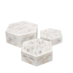 3 Hexagon Wooden Cake Stand Cupcake Dessert Holder - Whitewashed