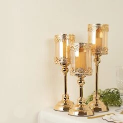 3 Lace Design Metal With Glass Votive Candle Holders Centerpieces - Antique Gold -Optimal Home Decoration 3 lace design metal with glass votive candle holders centerpieces antique gold chdlr cand 025 set gold 30728130363455