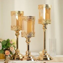 3 Lace Design Metal With Glass Votive Candle Holders Centerpieces - Antique Gold -Optimal Home Decoration 3 lace design metal with glass votive candle holders centerpieces antique gold chdlr cand 025 set gold 30728130527295