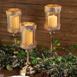 3 Lace Design Metal With Glass Votive Candle Holders Centerpieces - Antique Gold -Optimal Home Decoration 3 lace design metal with glass votive candle holders centerpieces antique gold chdlr cand 025 set gold 30728130592831