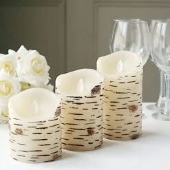 3 LED Candles Battery Operated Birch Bark Design Pillar Lights - Warm White -Optimal Home Decoration 3 led candles battery operated birch bark design pillar lights warm white led cand pl07 set nat 30231738646591