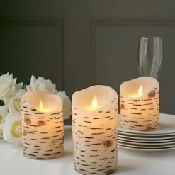 3 LED Candles Battery Operated Birch Bark Design Pillar Lights - Warm White -Optimal Home Decoration 3 led candles battery operated birch bark design pillar lights warm white led cand pl07 set nat 30231738744895