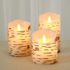 3 LED Candles Battery Operated Birch Bark Design Pillar Lights - Warm White -Optimal Home Decoration 3 led candles battery operated birch bark design pillar lights warm white led cand pl07 set nat 30231738777663