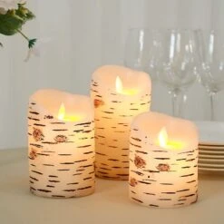 3 LED Candles Battery Operated Birch Bark Design Pillar Lights - Warm White -Optimal Home Decoration 3 led candles battery operated birch bark design pillar lights warm white led cand pl07 set nat 30231738810431