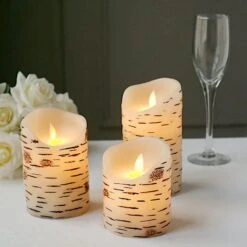 3 LED Candles Battery Operated Birch Bark Design Pillar Lights - Warm White -Optimal Home Decoration 3 led candles battery operated birch bark design pillar lights warm white led cand pl07 set nat 30231738843199