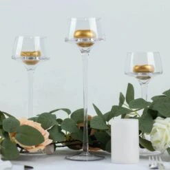 3 Long Stem Crystal Glass Candle Holders Vases Centerpieces - Clear 15 3 Long Stem Crystal Glass Candle Holders Vases Centerpieces - Clear -Optimal Home Decoration 3 long stem glass pedestal table vases candle holders clear vase a73 set clr 30738792316991