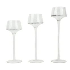 3 Long Stem Crystal Glass Candle Holders Vases Centerpieces - Clear