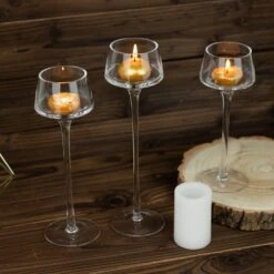 3 Long Stem Crystal Glass Candle Holders Vases Centerpieces - Clear 17 3 Long Stem Crystal Glass Candle Holders Vases Centerpieces - Clear -Optimal Home Decoration 3 long stem glass pedestal table vases candle holders clear vase a73 set clr 30738792480831