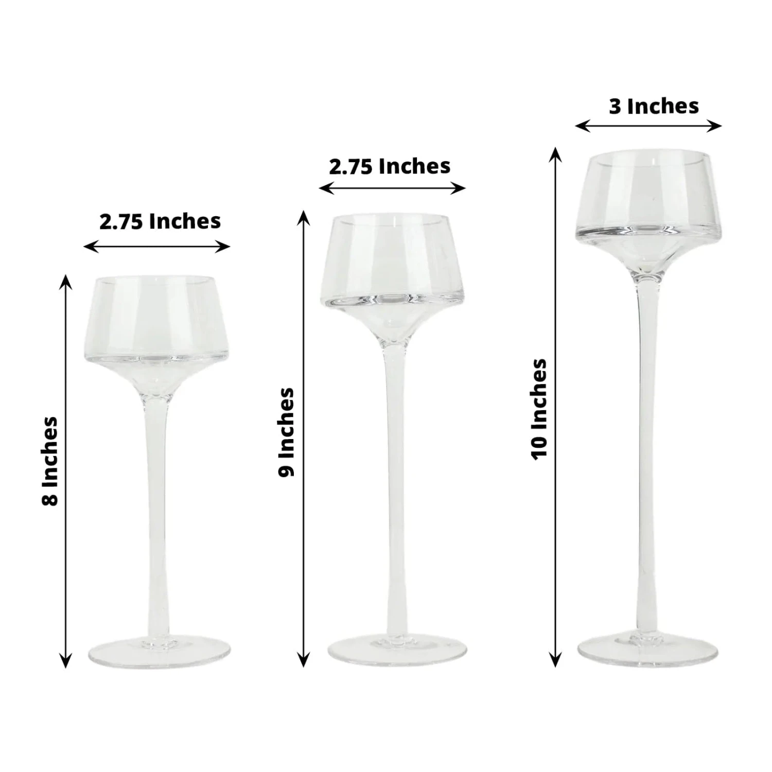 3 Long Stem Crystal Glass Candle Holders Vases Centerpieces - Clear 4 3 Long Stem Crystal Glass Candle Holders Vases Centerpieces - Clear - Image 2
